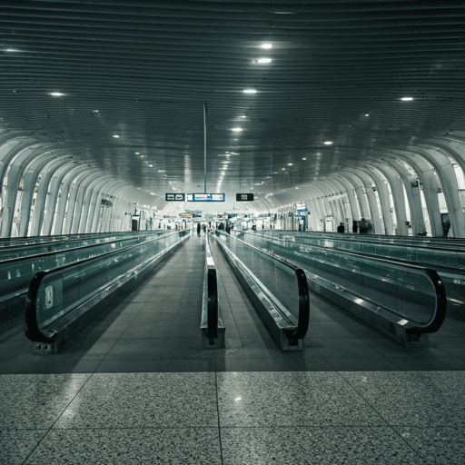 Modern high-tech moving walk in terminal