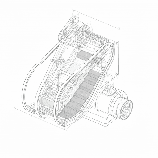 Technical blueprint and schematic of escalator engine